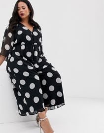 ASOS DESIGN Curve wrap tie jumpsuit in mono polka dot    ASOS at Asos